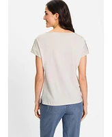 Olsen Women's T-Shirt with Linen Patchwork