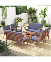 Gymax 8 Piece Patio Conversation Set Acacia Wood Sofa w/ Cushions & Coffee Table
