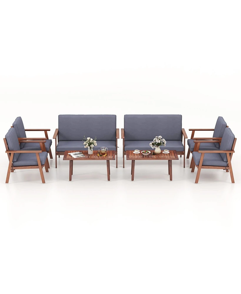 Gymax 8 Piece Patio Conversation Set Acacia Wood Sofa w/ Cushions & Coffee Table