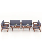 Gymax 8 Piece Patio Conversation Set Acacia Wood Sofa w/ Cushions & Coffee Table