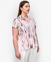 Dkny Plus Printed Short-Sleeve Button-Front Shirt