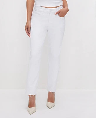 Good American Women's Petite Straight Raw Hem Jeans