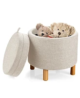 Round Fabric Storage Ottoman with Tray and Non-Slip Pads for Bedroom