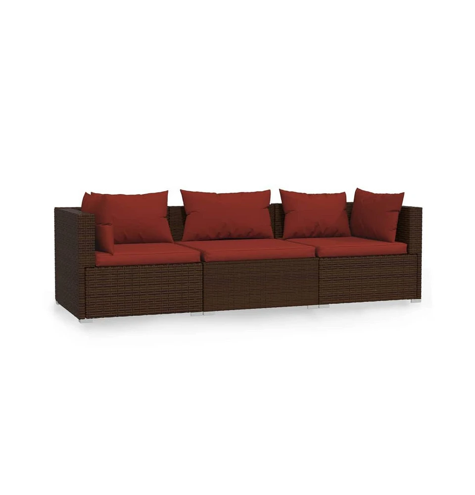 Wicker Patio Furniture 3 Piece with Cushions Brown Poly Rattan