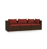 Wicker Patio Furniture 3 Piece with Cushions Brown Poly Rattan