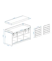 2-Tier Entryway Bench with Sliding Doors and Cushion