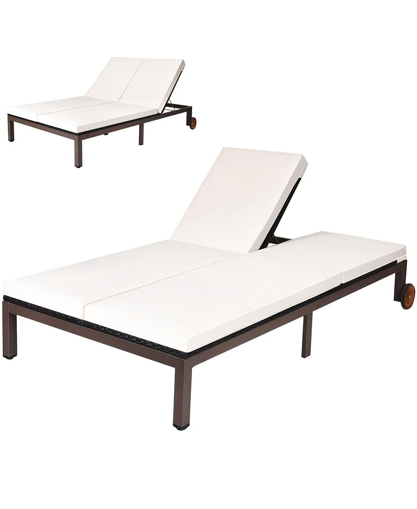 2-Person Patio Rattan Lounge Chair Chaise Recliner Adjustable Cushion