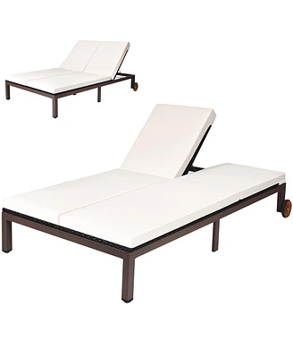 2-Person Patio Rattan Lounge Chair Chaise Recliner Adjustable Cushion