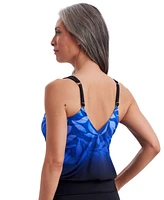 ShapeSolver by Mimi Flamingo Women's Tiger Sunrise V Neck Blouson Ring Tankini Swimsuit Top