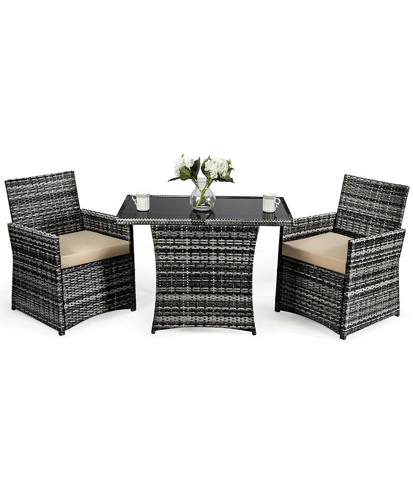 Gymax 3PCS Cushioned Wicker Rattan Patio Furniture Set Garden Yard Outdoor