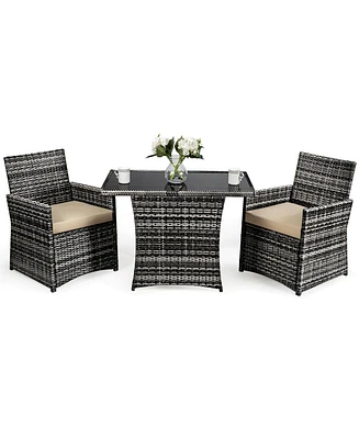 Gymax 3PCS Cushioned Wicker Rattan Patio Furniture Set Garden Yard Outdoor