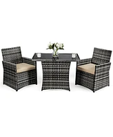 Gymax 3PCS Cushioned Wicker Rattan Patio Furniture Set Garden Yard Outdoor
