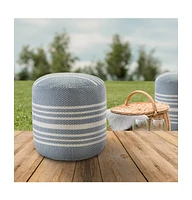 Round Striped Pouf Ottoman for Indoor and Outdoor Seating