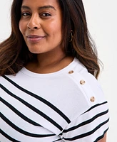 Style & Co Plus Stripe Button-Trim T-Shirt, Exclusively at Macy's