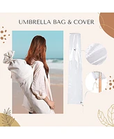 LAGarden Boho 9' Fringe Patio Umbrella with Tassels UPF50+ Boho Style 5-Year-Non-Fading for Outdoor Yard Market Ivony Xchevron