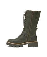 Strap Detail Mid Calf Leather Boots