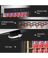 Jinjunye 24Inch Wine Cooler, Dual Zone Wine and Beverage Refrigerator, 84Can+28Bottle, Temp Control, Adjustable Shelves