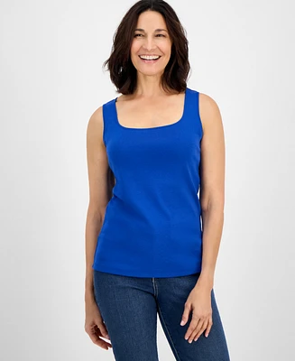 Style & Co Women's Cotton Square-Neck Tank Top, Exclusively at Macy's