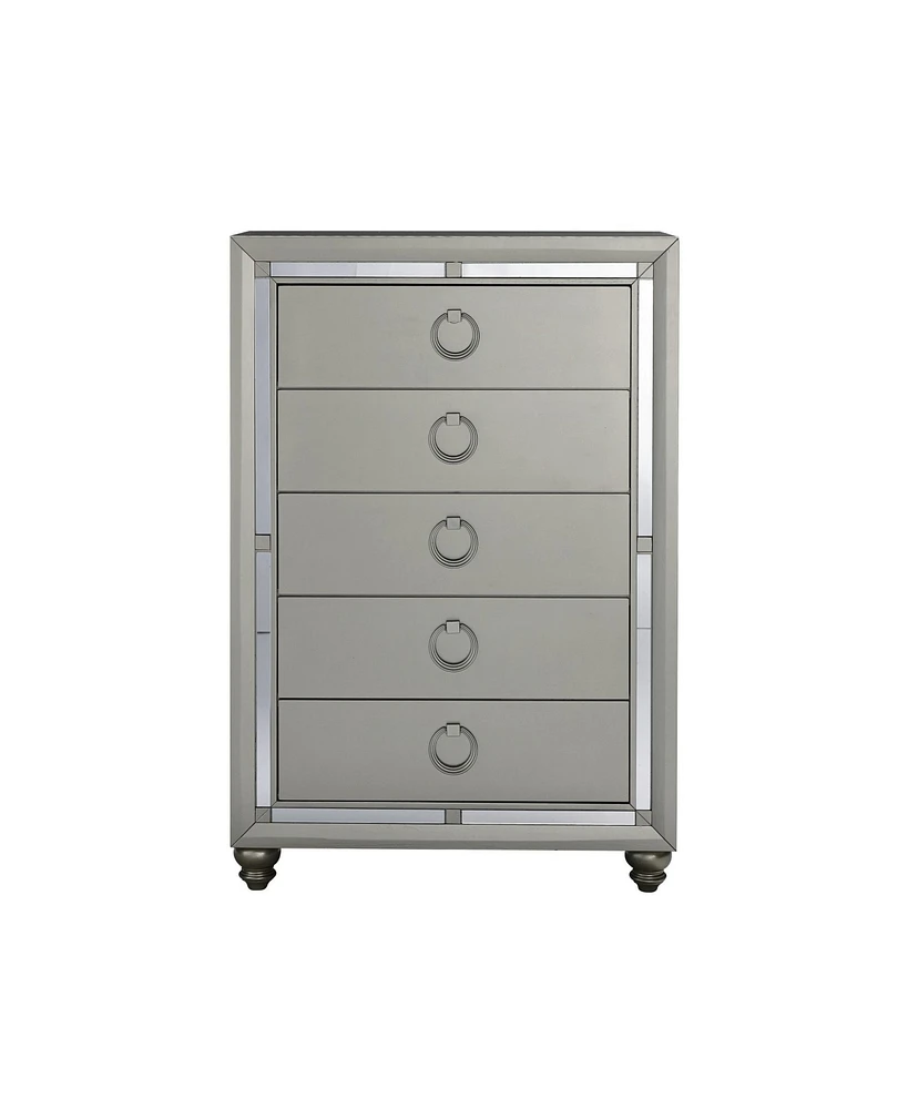Solid Wood Five-Drawer Chest with Mirrored Accents for Bedroom Storage