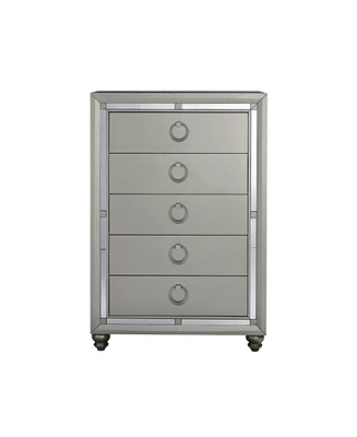 Solid Wood Five-Drawer Chest with Mirrored Accents for Bedroom Storage