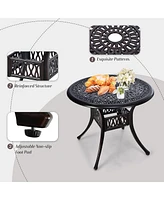 Gymax 3PCS Cast Aluminum Patio Bistro Set Outdoor Dining Table & Chair Furniture Set