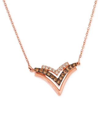 Le Vian Chocolate Diamond & Nude Diamond Triple Chevron 16" Pendant Necklace (3/8 ct. t.w.) in 14k Rose Gold