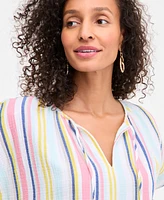 Style & Co Women's Cotton Striped Tie-Neck Dolman-Sleeve Top, Exclusively at Macy's