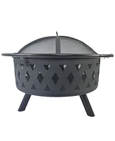 Diamond Mesh Round Fire Pit with Cover, Poker, and Accessories