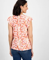Style & Co Petite Blurred Floral Ruffled Pintucked Top, Exclusively at Macy's