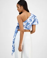 Cindy Castro New York Women's Simone Printed One-Shoulder Cropped Top
