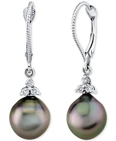 Cultured Tahitian Pearl (9mm) & Diamond (1/8 ct. t.w.) Drop Earrings in 14k White Gold