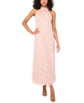 Msk Petite 3D Floral-Applique Halter Dress