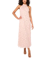 Msk Petite 3D Floral-Applique Halter Dress
