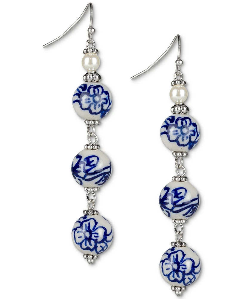 Patricia Nash Silver-Tone Flower Bead Linear Drop Earrings