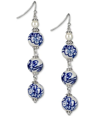 Patricia Nash Silver-Tone Flower Bead Linear Drop Earrings