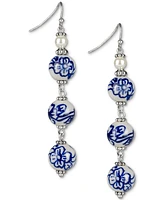 Patricia Nash Silver-Tone Flower Bead Linear Drop Earrings