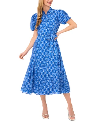 CeCe Women's Flowy Tie Waist Midi Shirt Dress