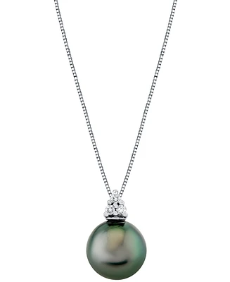 Cultured Tahitian Pearl (9mm) & Diamonds (1/10 ct. t.w.) 18" Pendant Necklace in 14k White Gold