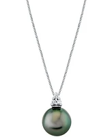 Cultured Tahitian Pearl (9mm) & Diamonds (1/10 ct. t.w.) 18" Pendant Necklace in 14k White Gold