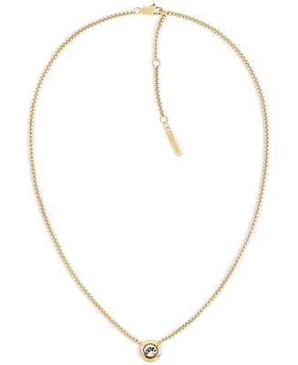Calvin Klein Gold-Tone Stainless Steel Cubic Zirconia Twisted Bezel Pendant Necklace, 16" + 2" extender