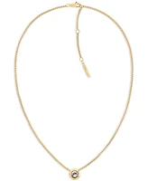 Calvin Klein Gold-Tone Stainless Steel Cubic Zirconia Twisted Bezel Pendant Necklace, 16" + 2" extender