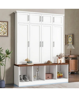 Multifunctional Hall Tree: Hooks, Bench, and Storage for Entryway