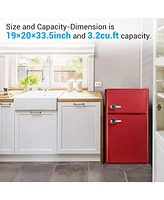 Zafro 3.2 cu.ft Compact Refrigerator with Freezer, Small Mini Fridge for Bedroom, Dorm, or Apartment, Features Adjustable Removable Glass Shelves for