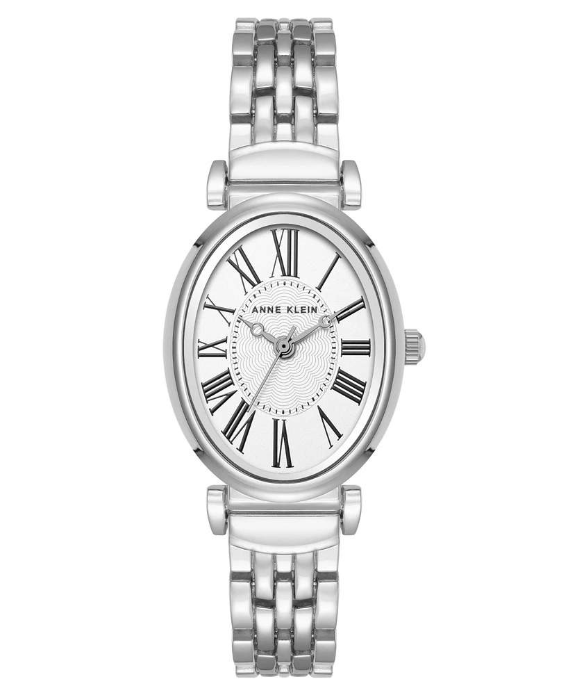 Anne Klein Women's Quartz Oval Roman Numeral Silver-Tone Metal Alloy Watch, 25mm