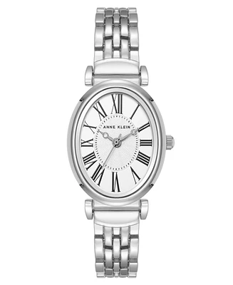 Anne Klein Women's Quartz Oval Roman Numeral Silver-Tone Metal Alloy Watch, 25mm