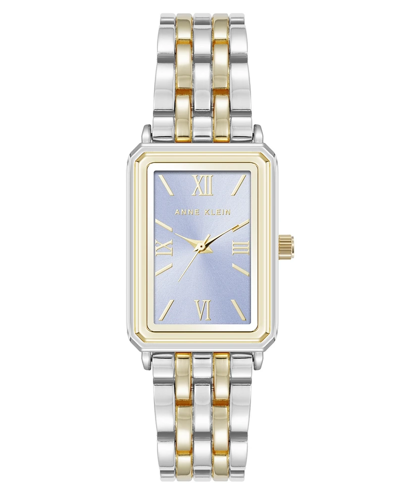 Anne Klein Women's Quartz Rectangular Estate Two-Tone Metal Alloy and Light Blue Dial Watch, 25mm