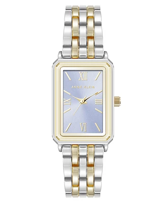 Anne Klein Women's Quartz Rectangular Estate Two-Tone Metal Alloy and Light Blue Dial Watch, 25mm