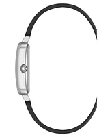 Anne Klein Women's Quartz Rectangular Black Polyurethane Leather and Silver-Tone Metal Alloy Watch, 23mm