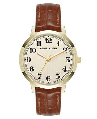 Anne Klein Women's Quartz Casual Polyurethane Leather and Gold-Tone Metal Alloy Boyfriend Watch