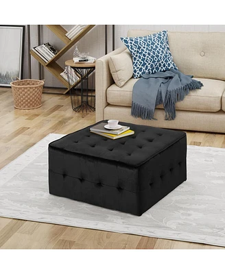 Extra Large Tufted Square Cocktail Ottoman, Upholstered in Soft Velvet, Perfect for Extra Seating, a Comfortable Footrest, or a Stylish Coffee Table A